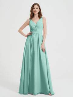 Open Back Chiffon Dresses with V neck Turquoise Plus Size