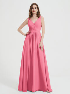 Open Back Chiffon Dresses with V neck Watermelon