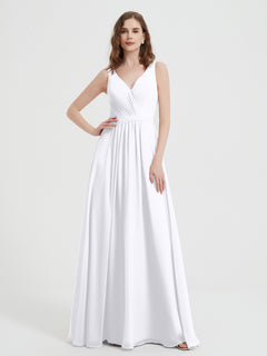 Open Back Chiffon Dresses with V neck White