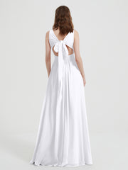Open Back Chiffon Dresses with V neck White