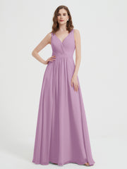 Open Back Chiffon Dresses with V neck Wisteria