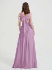 Open Back Chiffon Dresses with V neck Wisteria