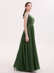 Lace and Chiffon Sexy Dress with Slit Olive Green