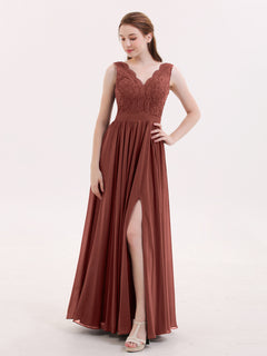 Lace and Chiffon Sexy Dress with Slit Terracotta