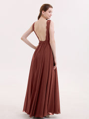 Lace and Chiffon Sexy Dress with Slit Terracotta