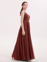 Lace and Chiffon Sexy Dress with Slit Terracotta