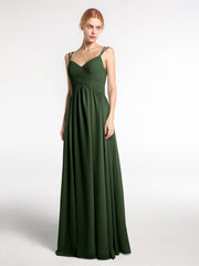 Chiffon Long Bridesmaid Dress with Double Strap Olive Green Plus Size