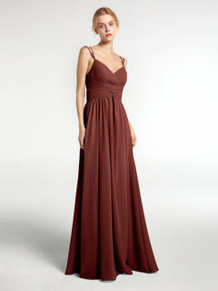 Chiffon Long Bridesmaid Dress with Double Strap Terracotta Plus Size