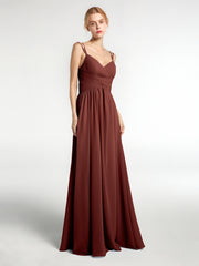 Chiffon Long Bridesmaid Dress with Double Strap Terracotta