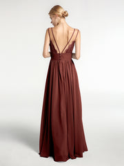 Chiffon Long Bridesmaid Dress with Double Strap Terracotta Plus Size