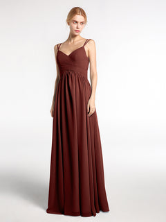 Chiffon Long Bridesmaid Dress with Double Strap Terracotta