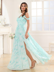 Cold Shoulder Empire Waist Max Dress with Slit Minty Cloud