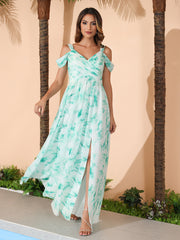 Cold Shoulder Empire Waist Max Dress with Slit Mint Marble