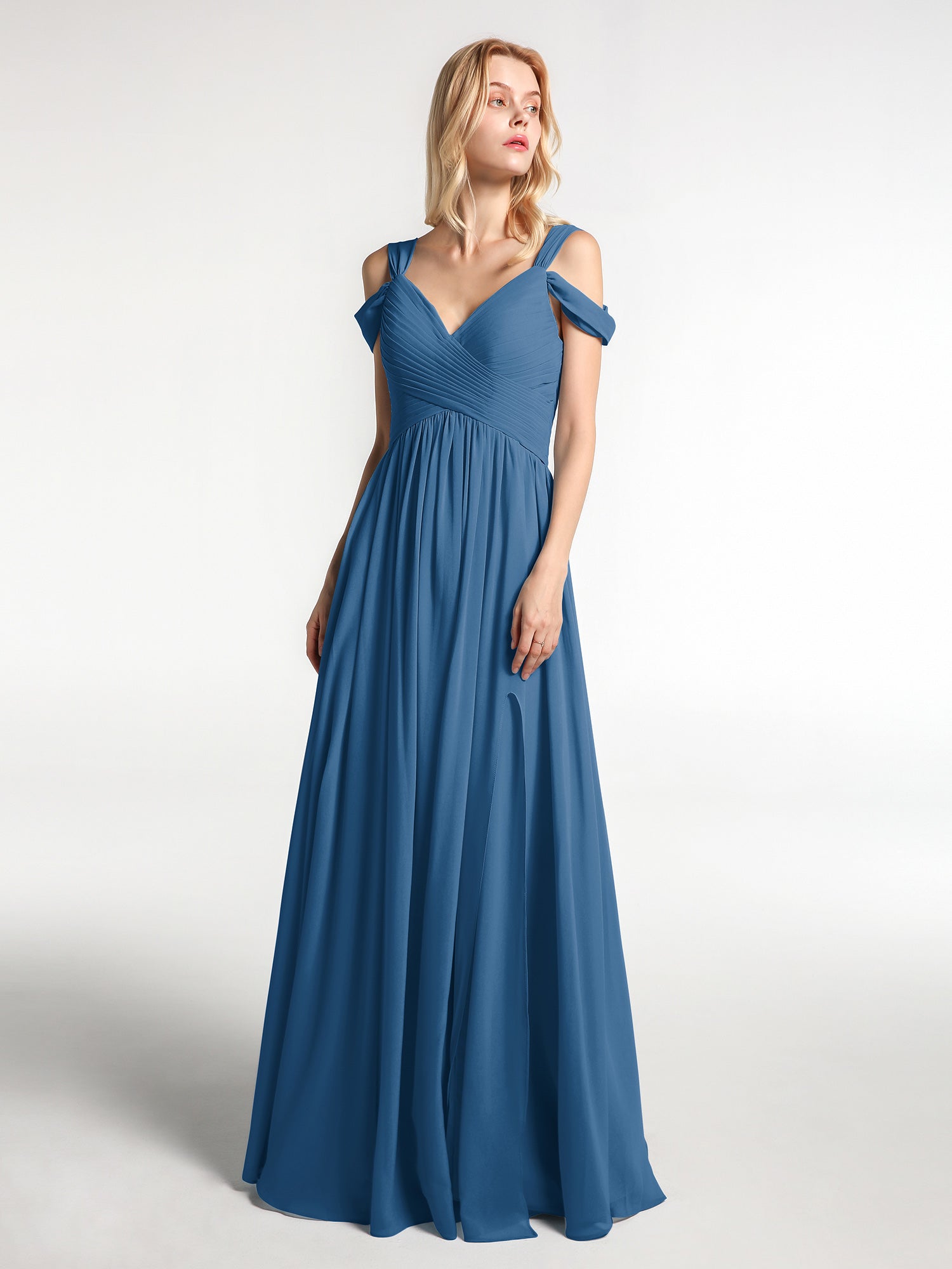 Cold Shoulder Empire Waist Max Dress with Slit Ink Blue – BABARONI