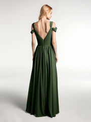 Cold Shoulder Empire Waist Max Dress with Slit Olive Green Plus Size