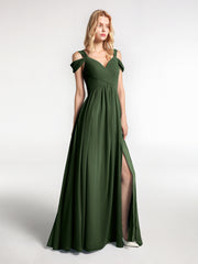 Cold Shoulder Empire Waist Max Dress with Slit Olive Green Plus Size