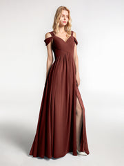 Cold Shoulder Empire Waist Max Dress with Slit Terracotta
