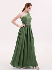 One Shoulder Chiffon And Lace Dress with Slit Olive Green Plus Size