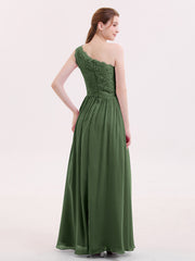 One Shoulder Chiffon And Lace Dress with Slit Olive Green Plus Size