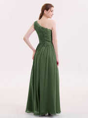 One Shoulder Chiffon And Lace Dress with Slit Olive Green