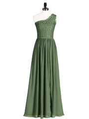 One Shoulder Chiffon And Lace Dress with Slit Olive Green Plus Size
