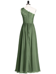 One Shoulder Chiffon And Lace Dress with Slit Olive Green Plus Size