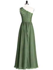 One Shoulder Chiffon And Lace Dress with Slit Olive Green