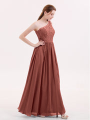 One Shoulder Chiffon And Lace Dress with Slit Terracotta Plus Size