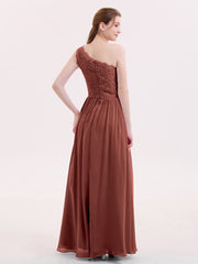 One Shoulder Chiffon And Lace Dress with Slit Terracotta Plus Size