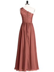 One Shoulder Chiffon And Lace Dress with Slit Terracotta Plus Size