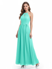 Long Halter Chiffon Dresses with Open Back Spa