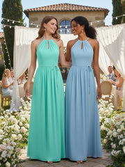 Long Halter Chiffon Dresses with Open Back Spa