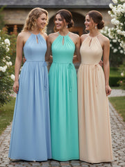 Long Halter Chiffon Dresses with Open Back Spa