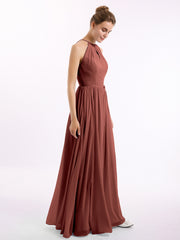 Long Halter Chiffon Dresses with Open Back Terracotta Plus Size