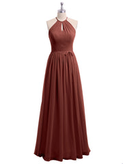 Long Halter Chiffon Dresses with Open Back Terracotta Plus Size