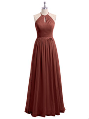 Long Halter Chiffon Dresses with Open Back Terracotta