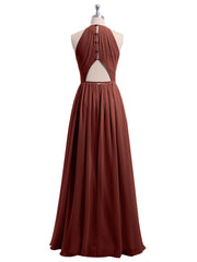 Long Halter Chiffon Dresses with Open Back Terracotta
