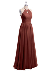 Long Halter Chiffon Dresses with Open Back Terracotta