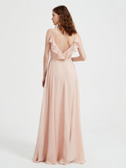 Spaghetti Straps V neck Dresses with Slit Pearl Pink Plus Size