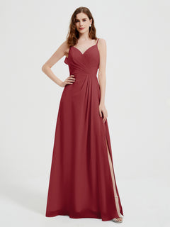 Spaghetti Straps V neck Dresses with Slit Burgundy Plus Size