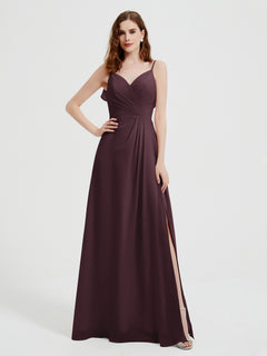 Spaghetti Straps V neck Dresses with Slit Cabernet Plus Size