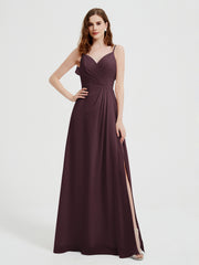 Spaghetti Straps V neck Dresses with Slit Cabernet