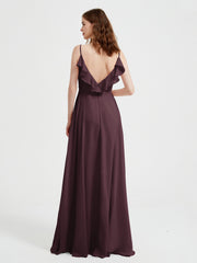 Spaghetti Straps V neck Dresses with Slit Cabernet