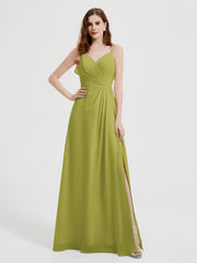 Spaghetti Straps V neck Dresses with Slit Clover