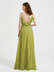 Spaghetti Straps V neck Dresses with Slit Clover