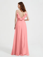 Spaghetti Straps V neck Dresses with Slit Flamingo Plus Size