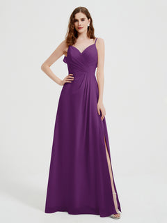 Spaghetti Straps V neck Dresses with Slit Grape Plus Size