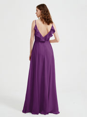 Spaghetti Straps V neck Dresses with Slit Grape Plus Size
