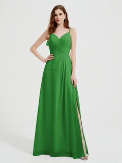 Spaghetti Straps V neck Dresses with Slit Green Plus Size