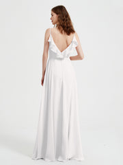 Spaghetti Straps V neck Dresses with Slit Ivory Plus Size